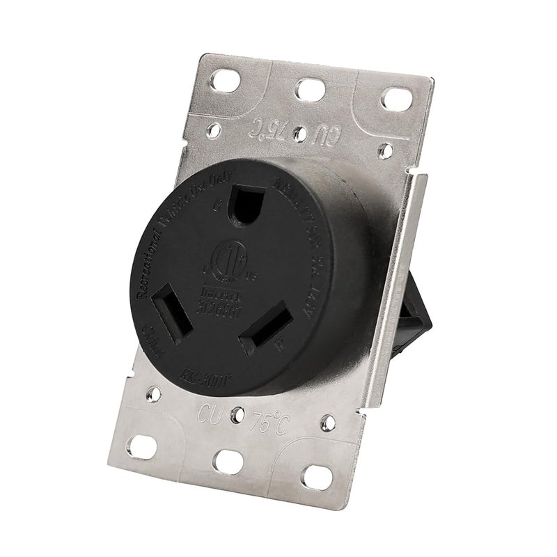 PLUGTUL 30 Amp RV Receptacle, NEMA TT-30R Outlet, Flush Mounting, Straight Blade, Industrial Grade, 30 Amp, 125 Volt, ETL Listed - Image 1